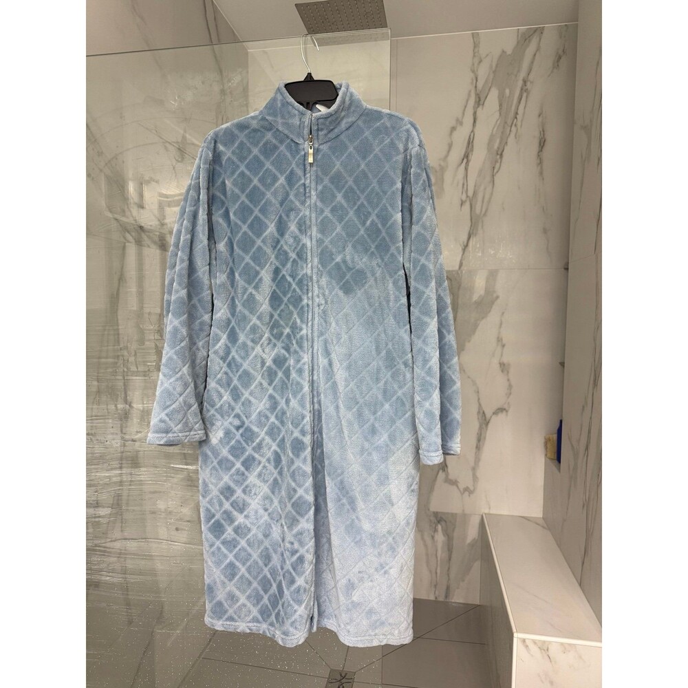 Mayfair Full Zip Through Housecoat Robe w/ Inseam Pockets Blue Medium